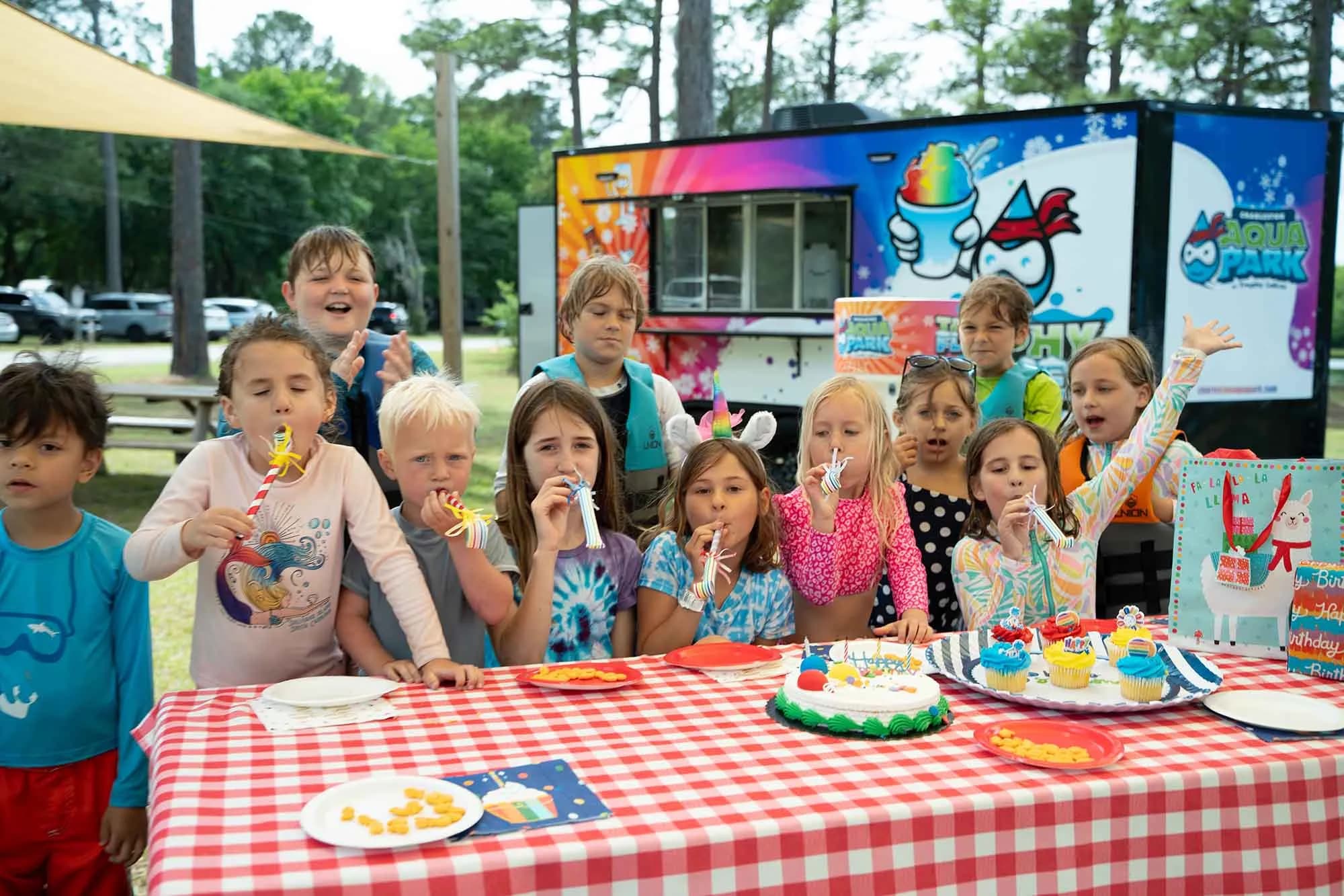 Kids birthday party celebration at Charleston Aqua Park floating water park